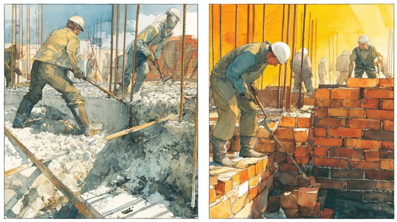 Примеры применения бетона в фундаментах и раствора в кладке